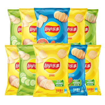 乐事（Lay's）薯片混合10包（原味+黄瓜味+红烩味）零食